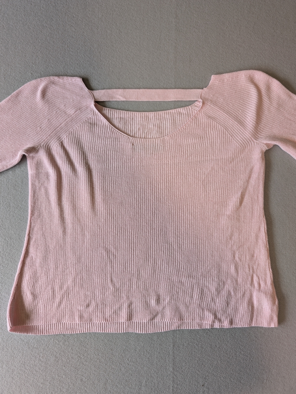 LOFT Pink Strappy Back Bell Sleeve Ribbed Knit Cotton Silk Blend Sweater Size M - Picture 5 of 12